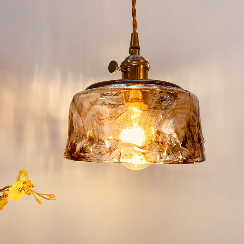 Traditional Vintage Amber Square Glass Brass 1-light Pendant Light for Living Room BulbSquare