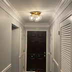 Industrial Glass Spherical / Long Barrel Design 3-light Semi-flush Mount Light