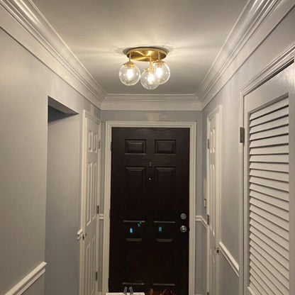 Industrial Glass Spherical / Long Barrel Design 3-light Semi-flush Mount Light