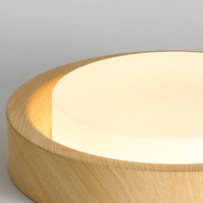 Traditional Japanese Round Glass Wood Grain LED Flush Mount Ceiling Light for Bedroom