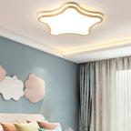Lumendat Contemporary Nordic Kids Rubber Wood Glass Star Cloud Moon LED Flush Mount Ceiling Light For Bedroom Lumendat