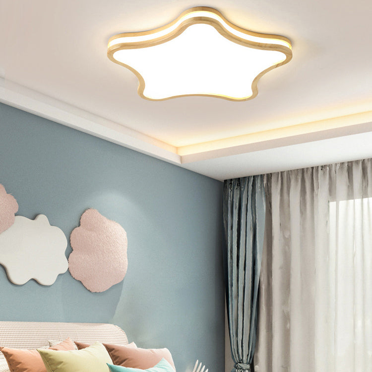 Lumendat Contemporary Nordic Kids Rubber Wood Glass Star Cloud Moon LED Flush Mount Ceiling Light For Bedroom Lumendat