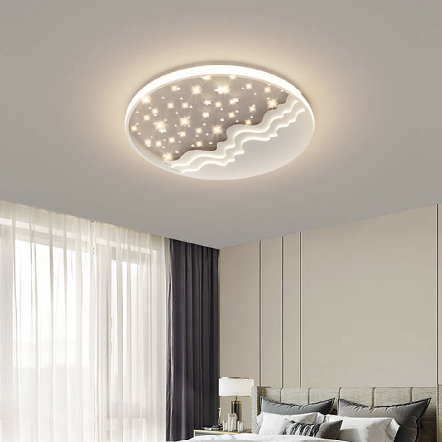 Nordic Creative Star Moon Round Aluminum LED Flush Mount Ceiling Light BulbSquare
