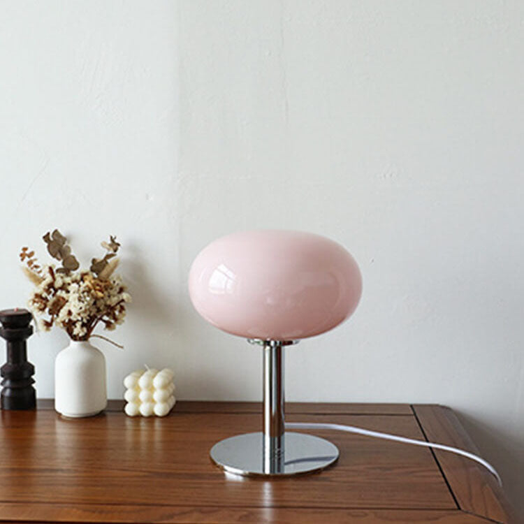 Nordic Vintage Cream Round Glass 1-Light Table Lamp Lumendat