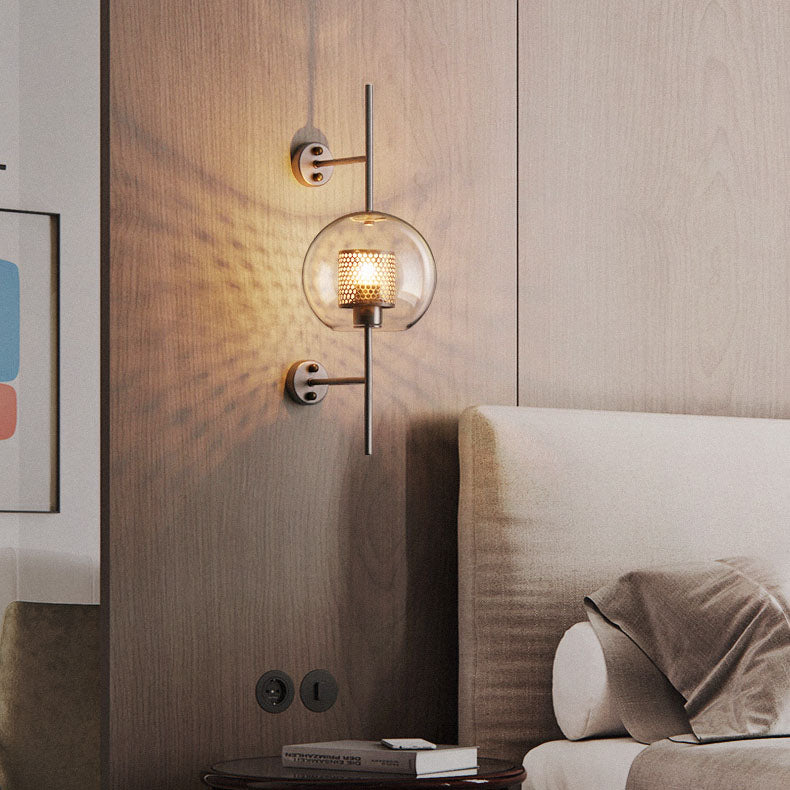 Contemporary Industrial Iron Finish Frame Spherical Glass Shade 1-Light Wall Sconce Lamp For Bedroom Lumendat