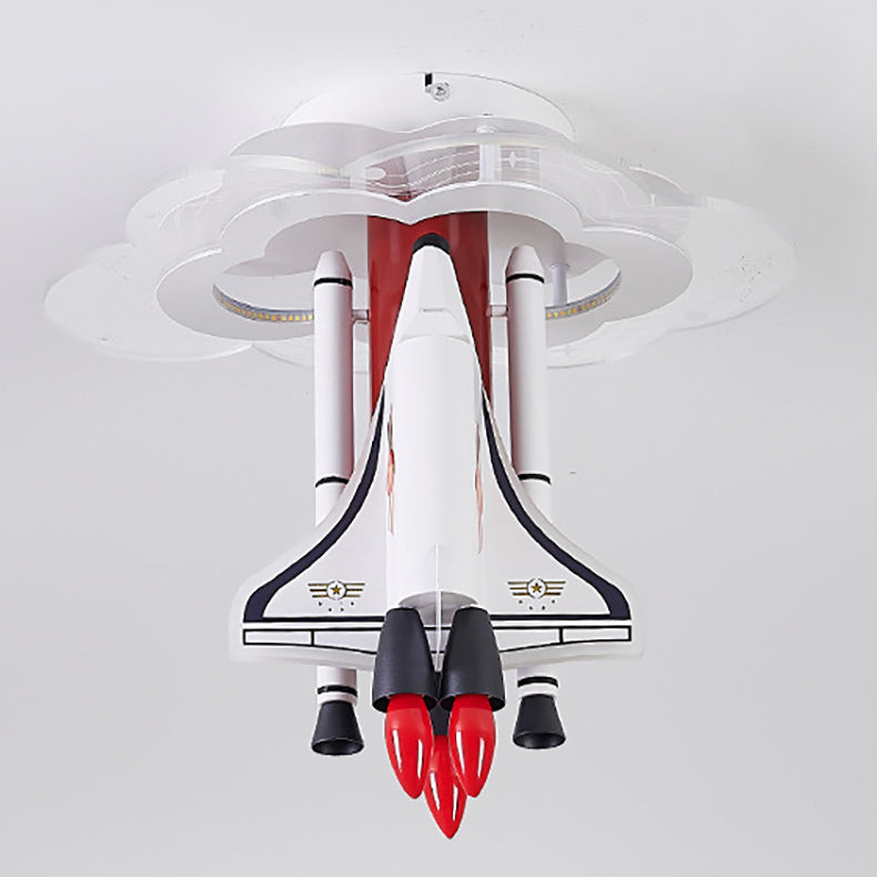 Contemporary Creative Iron Cartoon Aerospace Rocket Acrylic LED Kids Flush Mount Ceiling Light for Living Room