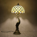 Vintage Tiffany Peacock Gem Dome Glass Resin 1-Light Table Lamp Lumendat