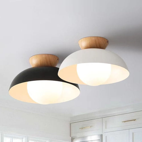 Modern Simple Wrought Iron Log Bowl-shaped 1-light Semi-flush Mount Ceiling Light