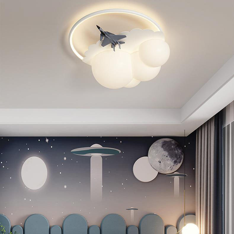 Lumendat Modern Kids Cloudy Airplane Iron Resin Rotomolded LED Flush Mount Ceiling Light Lumendat