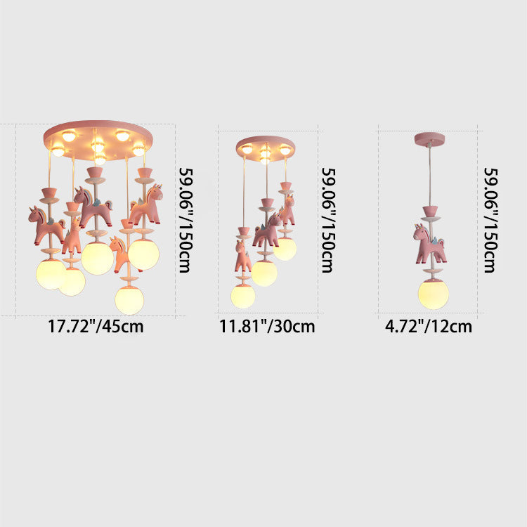Lumendat Modern Art Deco Kids Iron Resin Glass Round Base Ball Horse 1/3/5 Light Flush Mount Ceiling Light For Bedroom Lumendat
