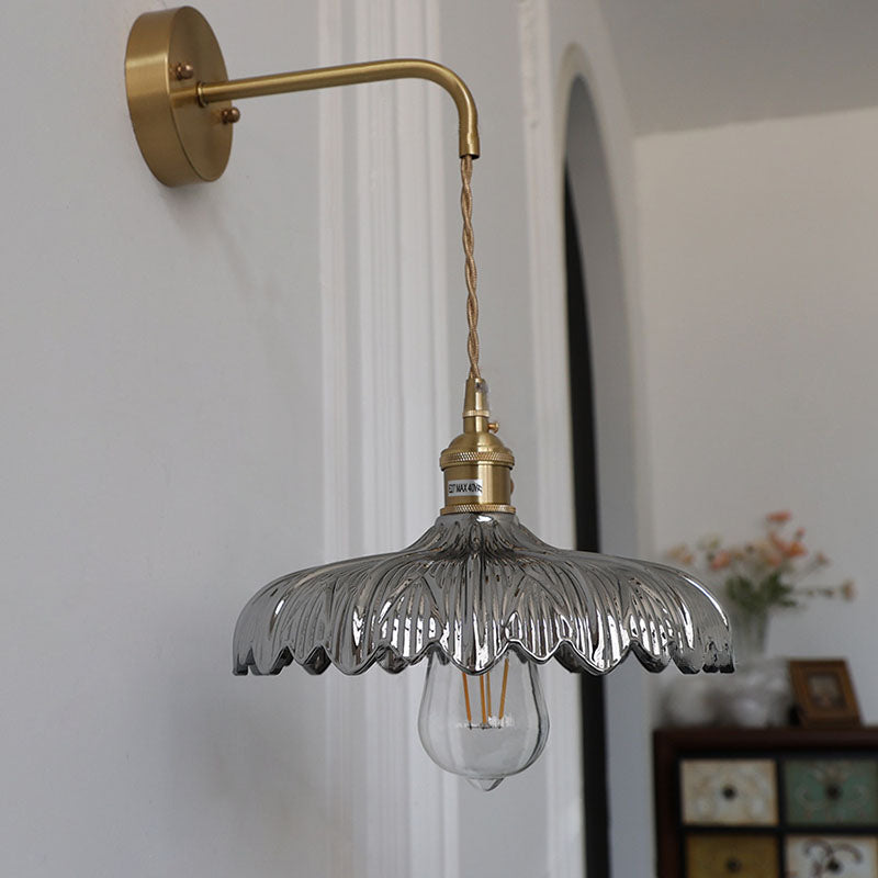 Modern Art Deco Iron Flower Glass Shade 1-Light Wall Sconce Lamp For Bedroom Lumendat