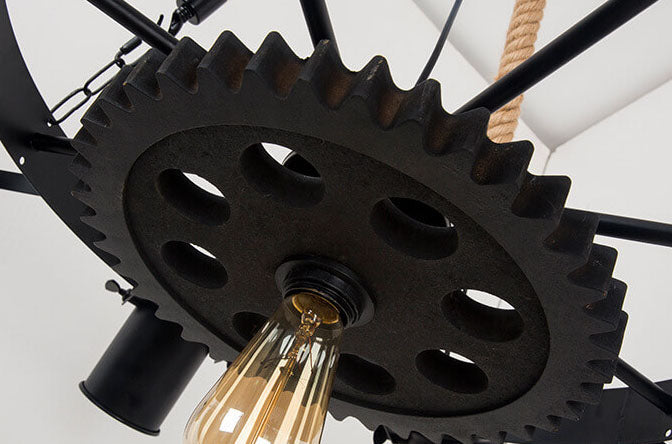 Industrial Retro Gear Wrought Ion Hemp Rope 6/8/10-light Chandelier