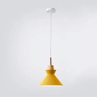 Contemporary Nordic Oak Wood Iron Bell Cone Dome 1-light Pendant Light for Living Room Lumendat