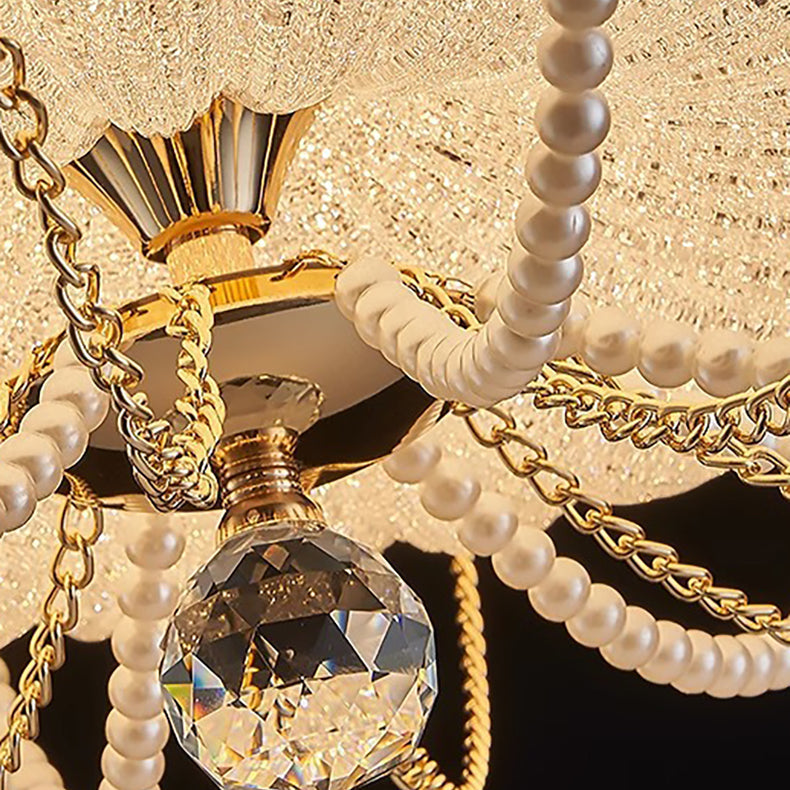 Modern Art Deco Pumpkin Half Round Iron Crystal LED Flush Mount Ceiling Light for Bedroom