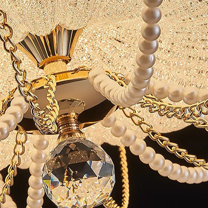 Modern Art Deco Pumpkin Half Round Iron Crystal LED Flush Mount Ceiling Light for Bedroom