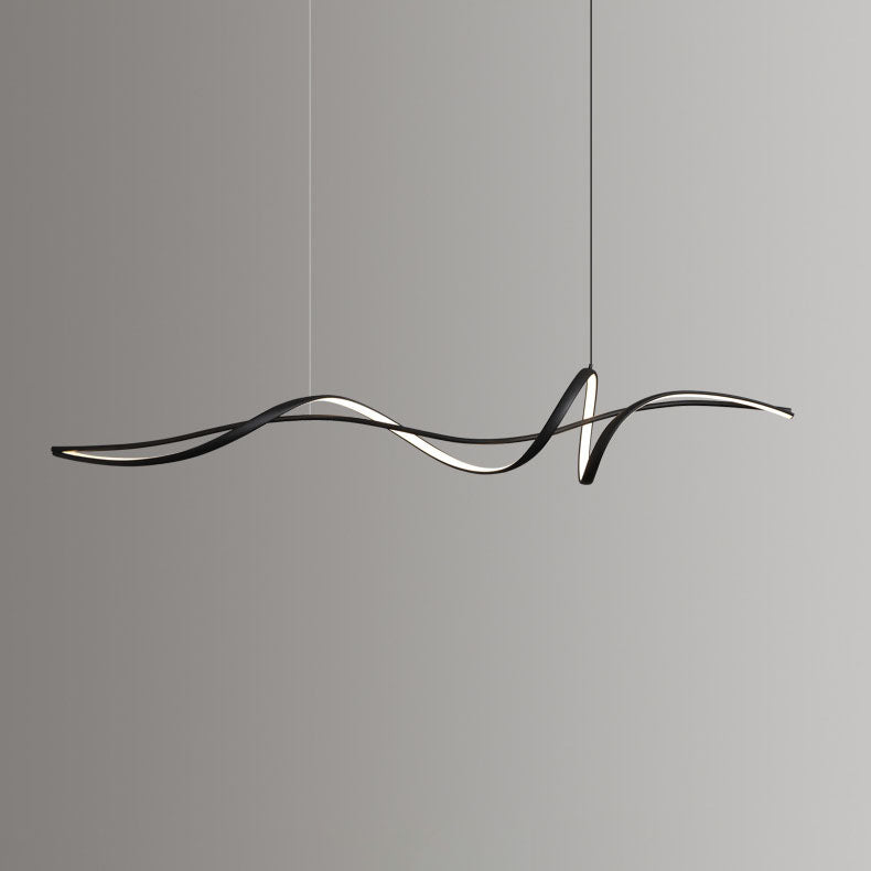 Modern Minimalist Wave Strip Line Iron Aluminium Silica LED Chandeliers Island Light for Dining Room