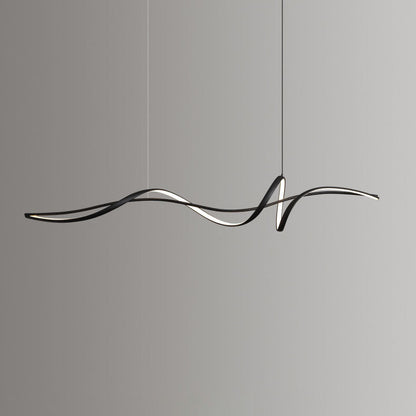 Modern Minimalist Wave Strip Line Iron Aluminium Silica LED Chandeliers Island Light for Dining Room