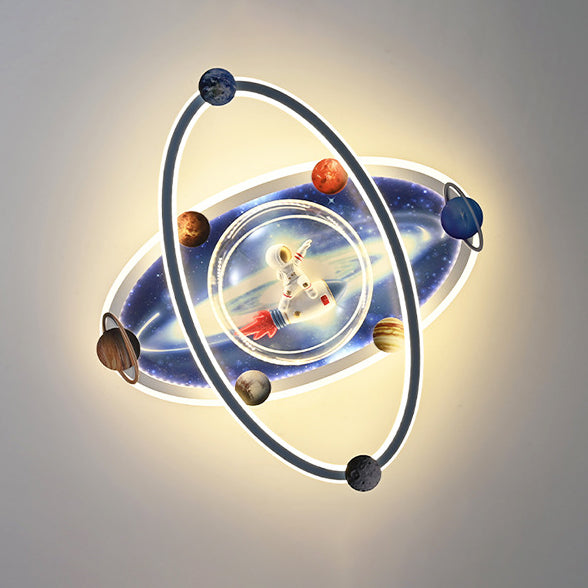 Lumendat Contemporary Creative Kids Round Spaceman Planet Iron Acrylic Resin LED Flush Mount Ceiling Light For Bedroom Lumendat