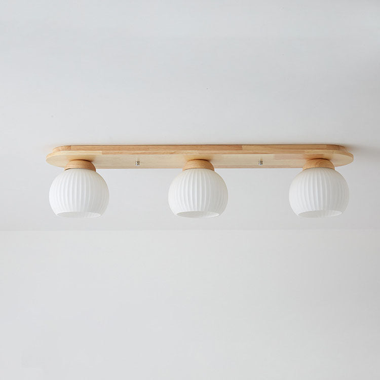 Japanese Vintage Striped Glass Wood Long Plate 2/3 Light Flush Mount Ceiling Light Lumendat