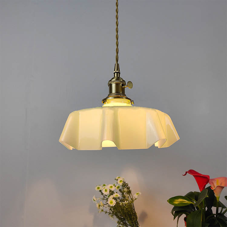 Traditional Japanese Cream Petal Glass Iron 1-Light Pendant Light For Dining Room