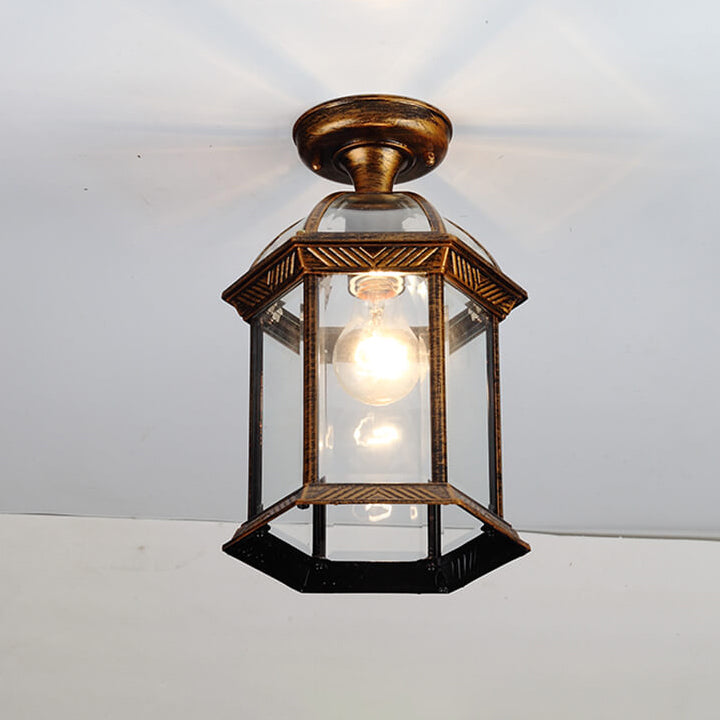 Traditional European Outdoor Hexagonal Lantern Waterproof 1-Light Semi-Flush Mount Ceiling Light For Outdoor Lumendat