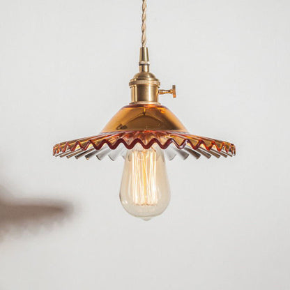 Traditional European Round Textured Glass 1-Light  Dome Lace Pendant Light