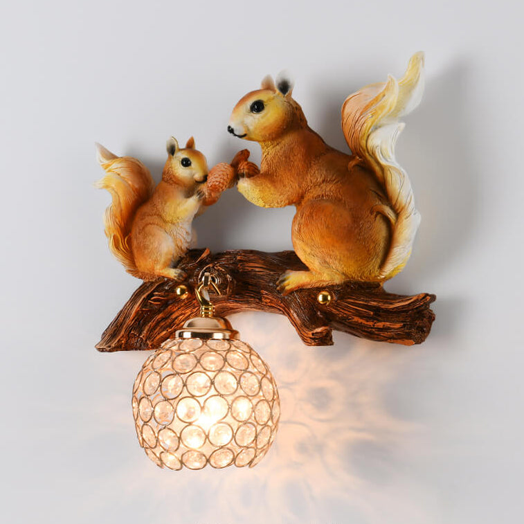 Creative Squirrel Nut Resin 1-Light Wall Sconce Lamp