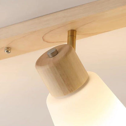 Traditional Vintage Wood Glass Trumpet Shade 1/2/3/4-light Semi-flush Mount Ceiling Light for Living Room