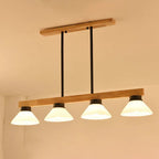 Nordic Solid Wood Cone Glass Shade 3/4 Light Island Light Chandelier BulbSquare