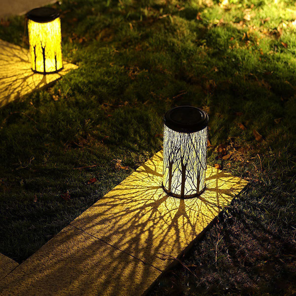 Modern Art Deco Solar Cylinder Skeleton Lantern Iron LED Outdoor Landscape Light For Garden Lumendat