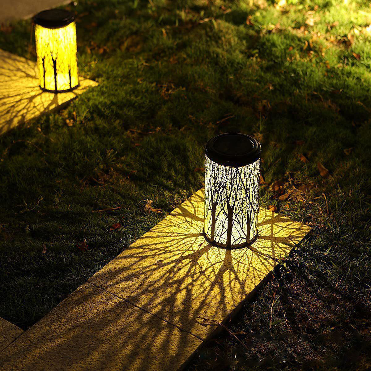 Modern Art Deco Solar Cylinder Skeleton Lantern Iron LED Outdoor Landscape Light For Garden Lumendat