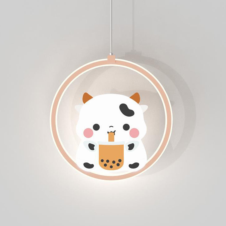 Lumendat Modern Simplicity Kids Aluminum Iron Acrylic Circle Bear Cow LED Pendant Light For Bedside Lumendat