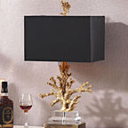 Modern Art Deco Linen Resin Crystal Coral Base 1-Light Table Lamp For Bedroom Lumendat