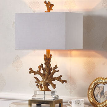Modern Art Deco Linen Resin Crystal Coral Base 1-Light Table Lamp For Bedroom Lumendat