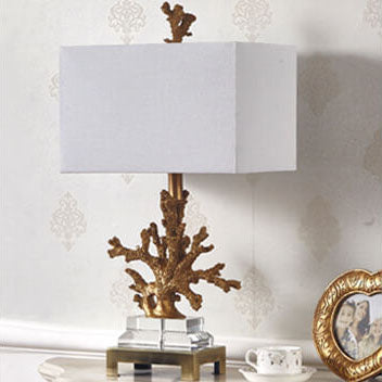 Modern Art Deco Linen Resin Crystal Coral Base 1-Light Table Lamp For Bedroom Lumendat