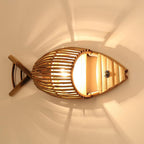 Vintage Bamboo Weaving Fish Shaped 1-Light Wall Sconce Lamp