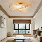 Modern Bamboo Weaving 1-Light Japanese Elements Flush Mount Lighting Lumendat