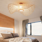 Modern Bamboo Weaving 1-Light Japanese Elements Flush Mount Lighting Lumendat