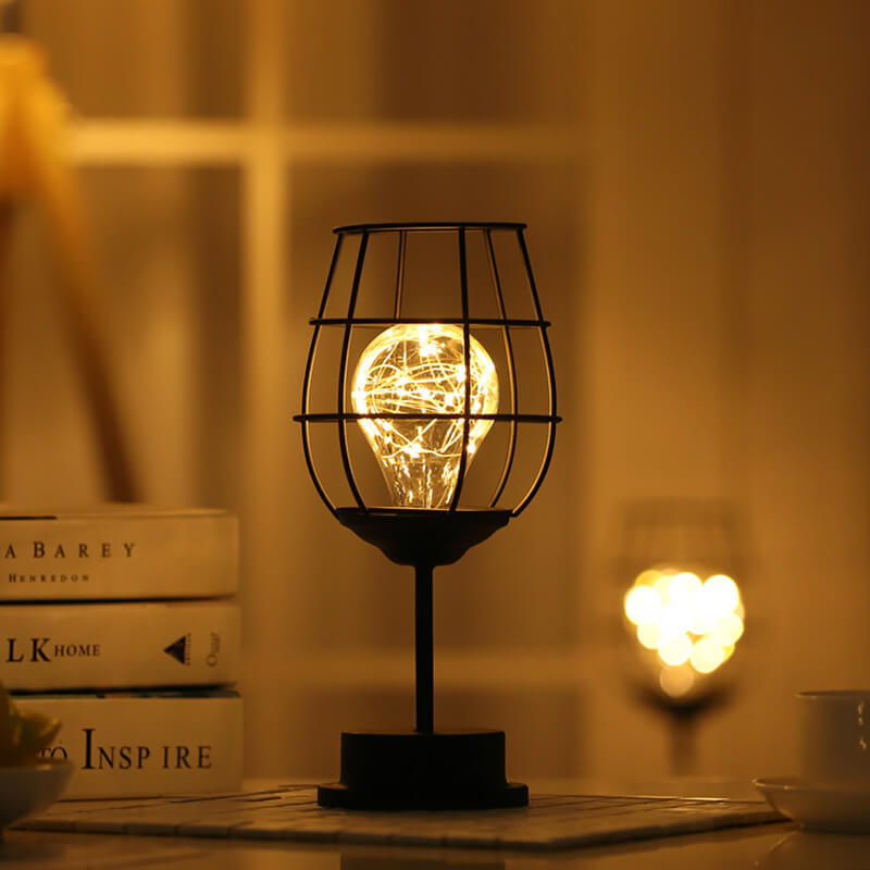 Retro Wrought Iron Wine Bottle Night Light Table Lamp Lumendat