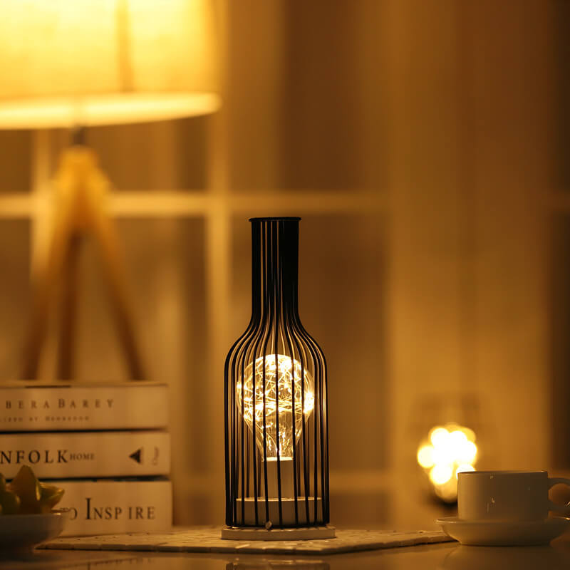 Retro Wrought Iron Wine Bottle Night Light Table Lamp Lumendat