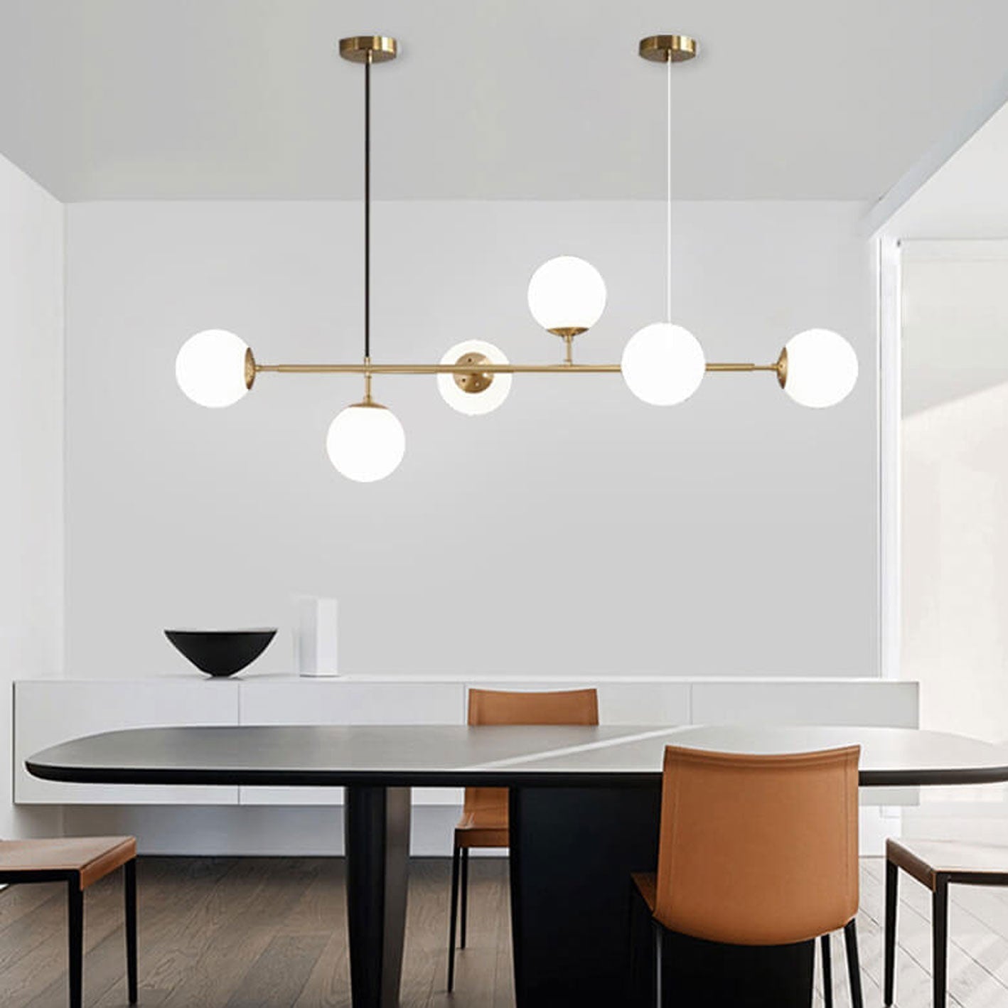 Modern Minimalist Long Glass Round Globe Island Light 6-light Chandelier