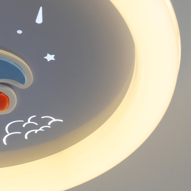 Lumendat Modern Art Deco Kids Iron Resin Acrylic Round Meteor Shower Rocket Shield Kitty LED Flush Mount Ceiling Light For Bedroom Lumendat