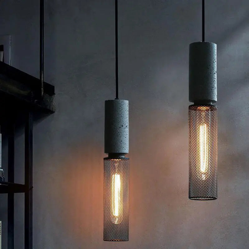 Contemporary Industrial Cylindrical Tapered Cement Iron 1-light Pendant Light for Living Room Lumendat