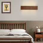 Traditional Chinese Striped Wood Cuboid LED Vanity Mirror Front Wall Sconce Lamp For Bathroom