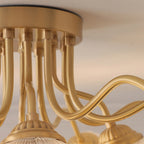 Traditional European Copper Glass Flower 5/12/15 Light Semi-Flush Mount Ceiling Light For Living Room