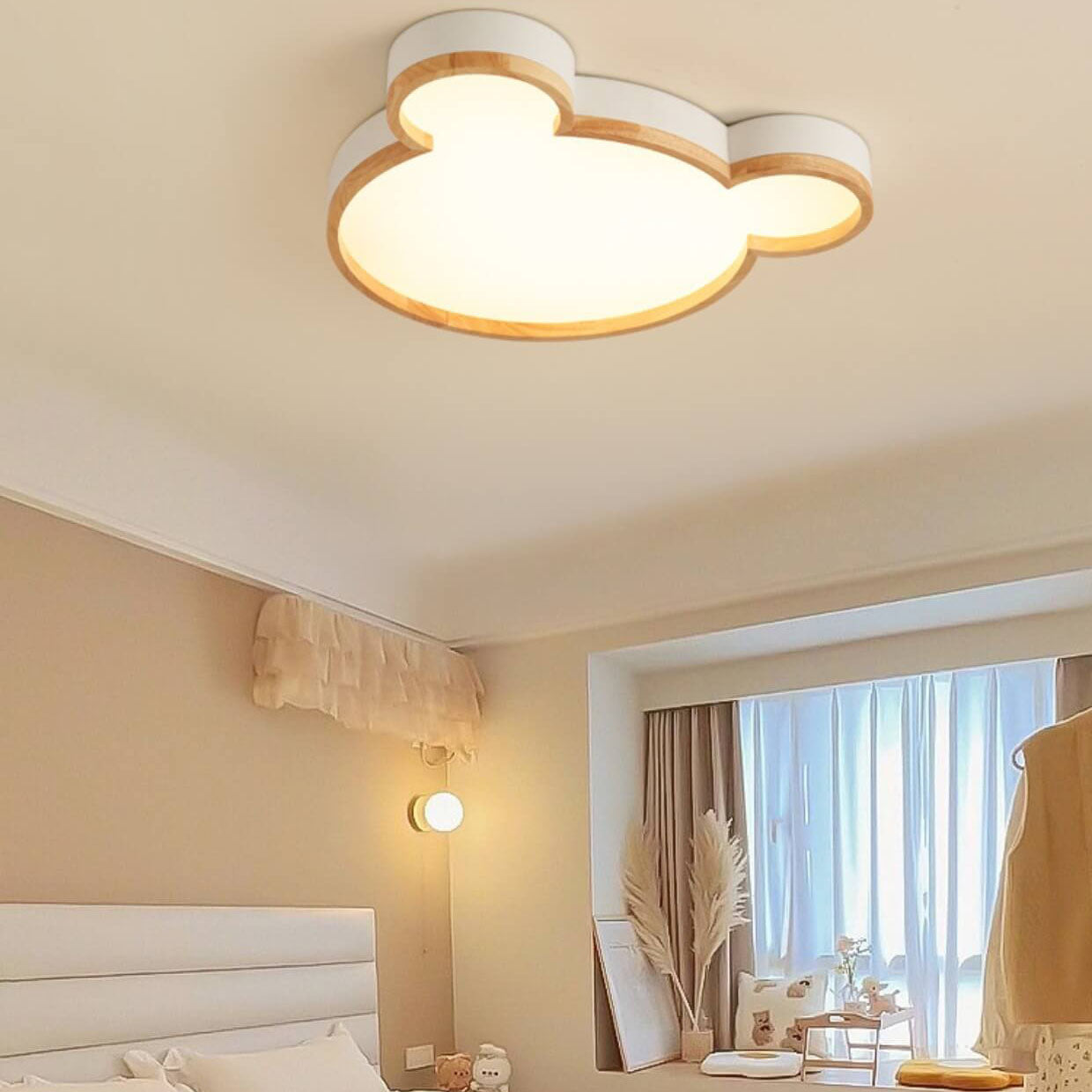 Lumendat Nordic Wood Bear Shape LED Kids Flush Mount Ceiling Light Lumendat