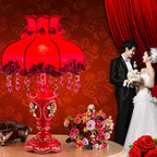 European Wedding Red Fabric Tassel Resin 1-Light Table Lamp Lumendat
