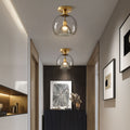 Contemporary Scandinavian Round Copper Glass 1-Light Semi-Flush Mount Ceiling Light For Living Room Lumendat