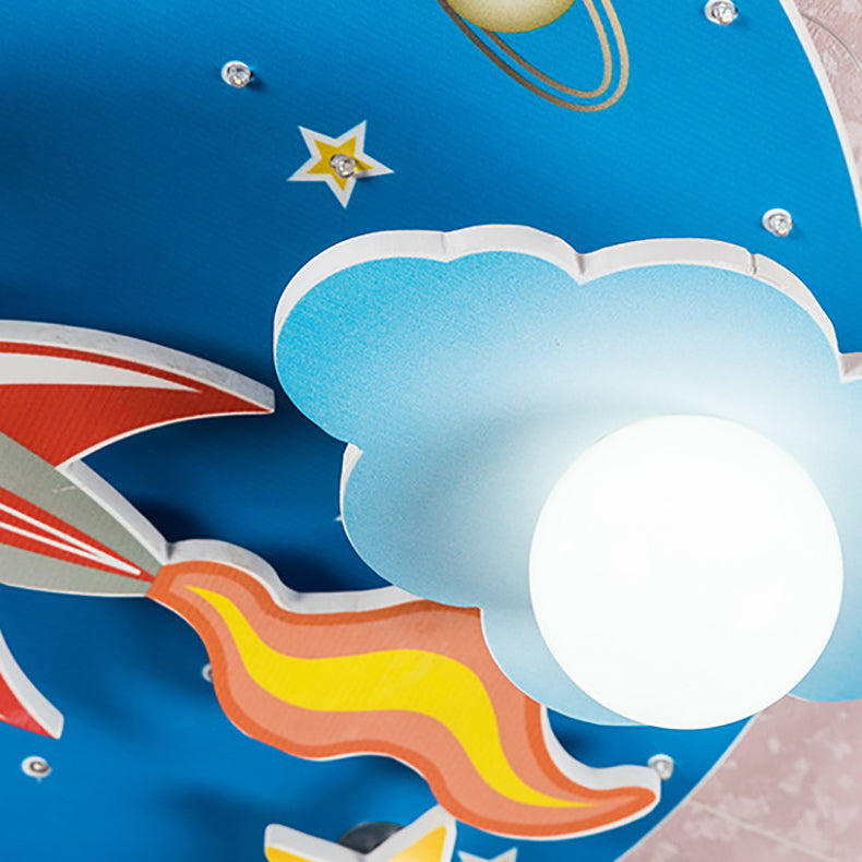 Lumendat Modern Art Deco Kids Wood Plastic Round Rocket Starry Sky LED Flush Mount Ceiling Light For Bedroom Lumendat