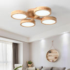 Contemporary Scandinavian Round Rubberwood LED Flush Mount Ceiling Light for Living Room BulbSquare